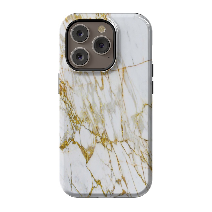 iPhone 14 Pro StrongFit white gold marble by haroulita