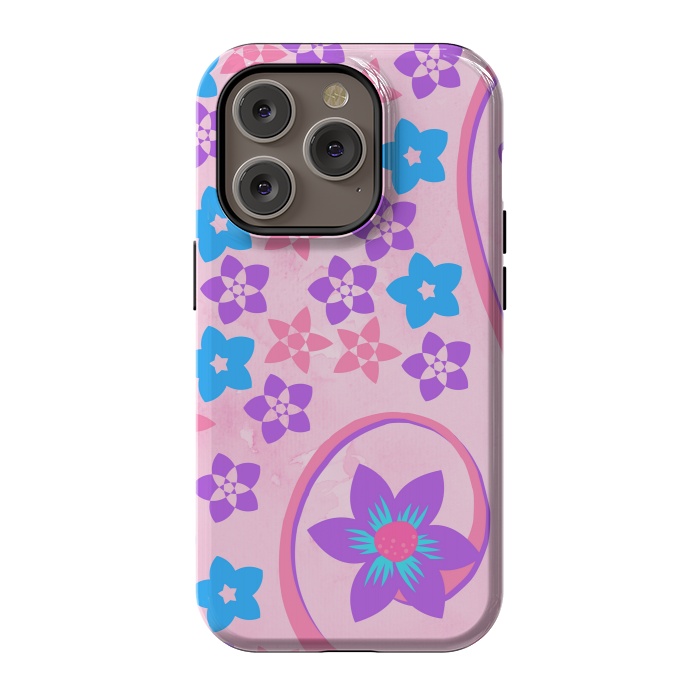 iPhone 14 Pro StrongFit pink blue flower pattern by MALLIKA