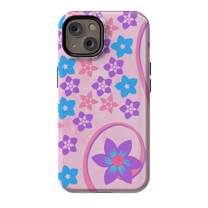 iPhone 14 StrongFit pink blue flower pattern by MALLIKA
