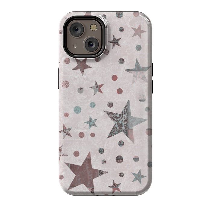 iPhone 14 StrongFit Pink Teal Patchwork Star Pattern by Andrea Haase