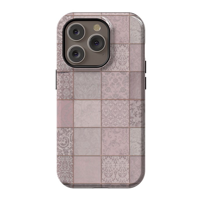 iPhone 14 Pro StrongFit Nostalgic Patchwork Tiles Soft Pink by Andrea Haase