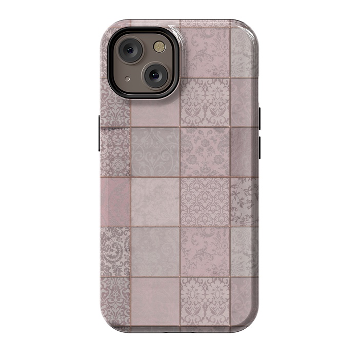iPhone 14 StrongFit Nostalgic Patchwork Tiles Soft Pink by Andrea Haase