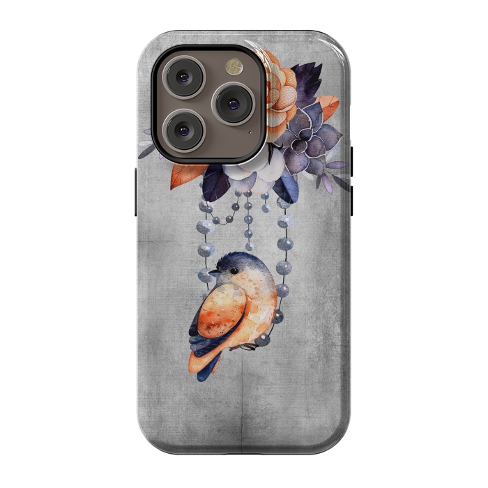 iPhone 14 Pro StrongFit Vintage flowers and bird by  Utart