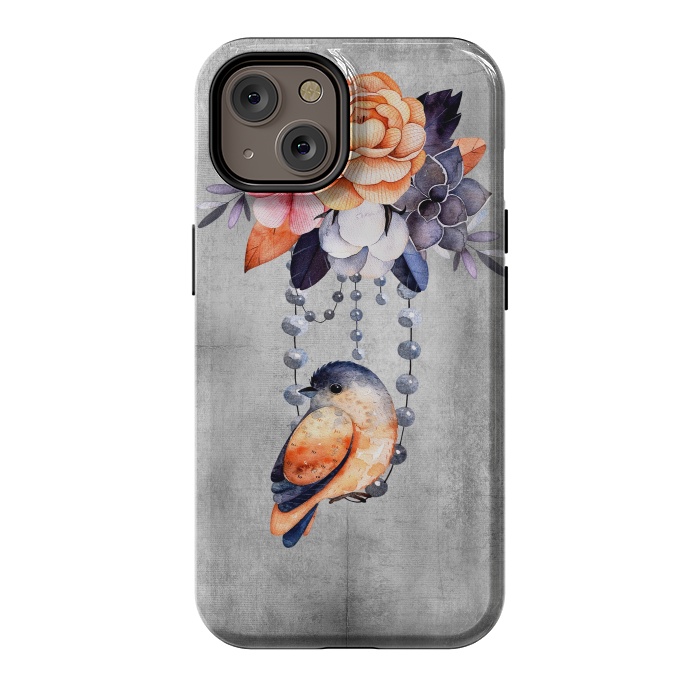 iPhone 14 StrongFit Vintage flowers and bird by  Utart