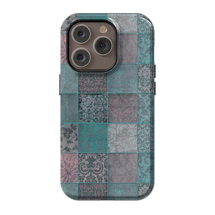 iPhone 14 Pro StrongFit Vintage Teal Patchwork by Andrea Haase