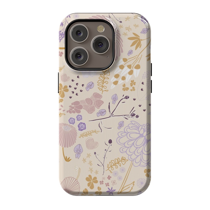 iPhone 14 Pro StrongFit Field of Flowers in Pink, Purple and Mustard by Paula Ohreen
