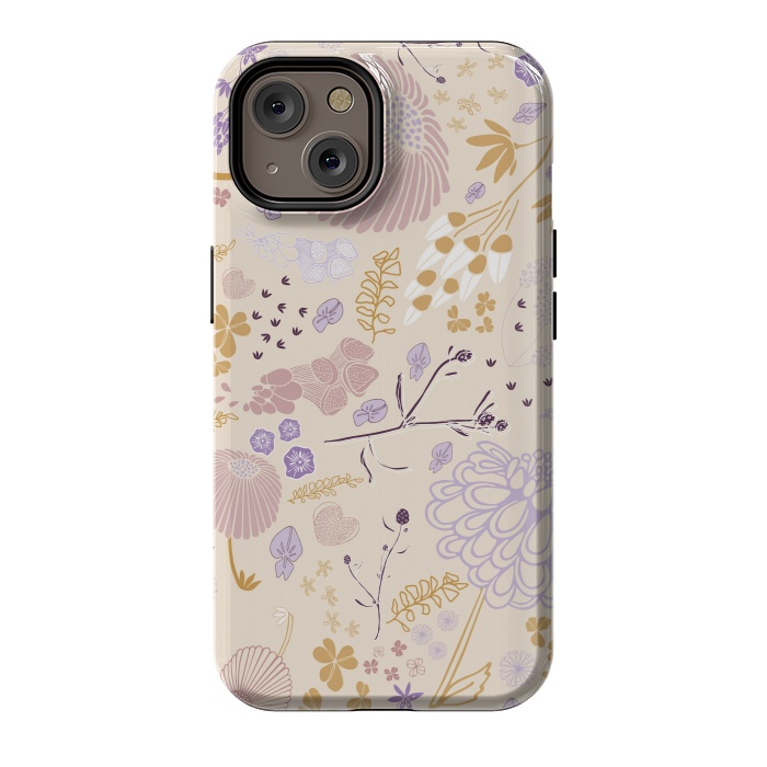 iPhone 14 StrongFit Field of Flowers in Pink, Purple and Mustard by Paula Ohreen