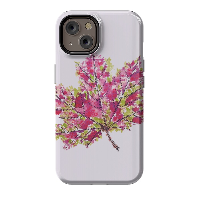 iPhone 14 StrongFit Colorful Watercolor Autumn Leaf by Boriana Giormova