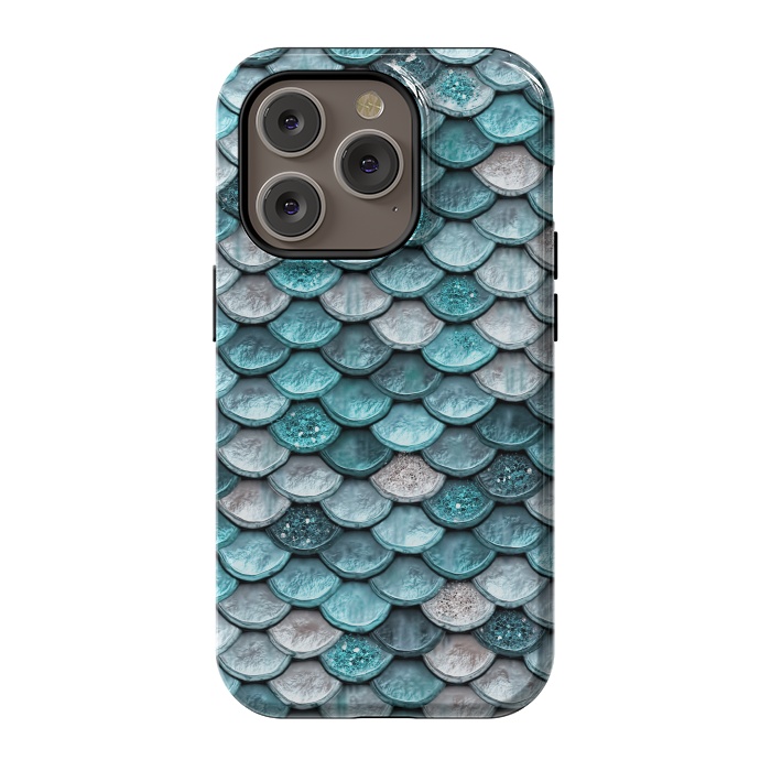 iPhone 14 Pro StrongFit Silver and Blue Metal Glitter Mermaid Scales by  Utart
