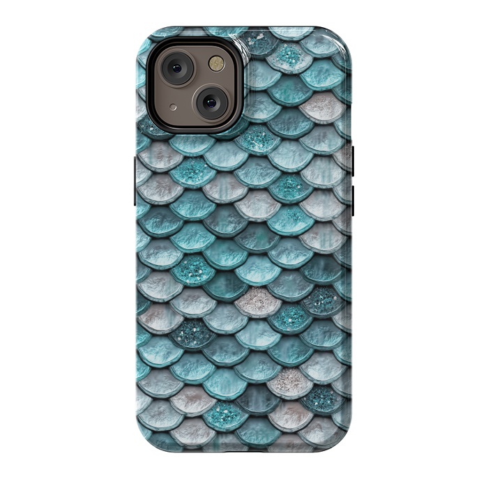 iPhone 14 StrongFit Silver and Blue Metal Glitter Mermaid Scales by  Utart