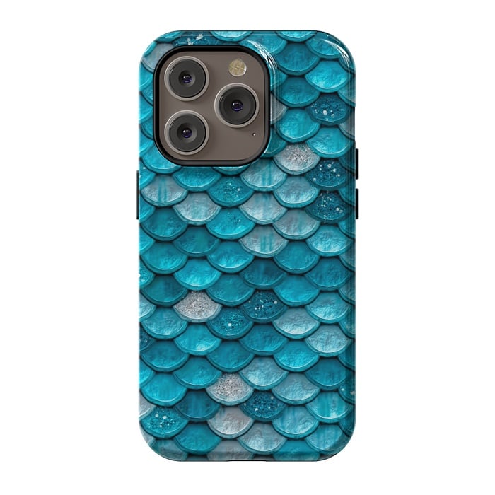 iPhone 14 Pro StrongFit Blue Metal Mermaid Glitter Scales by  Utart
