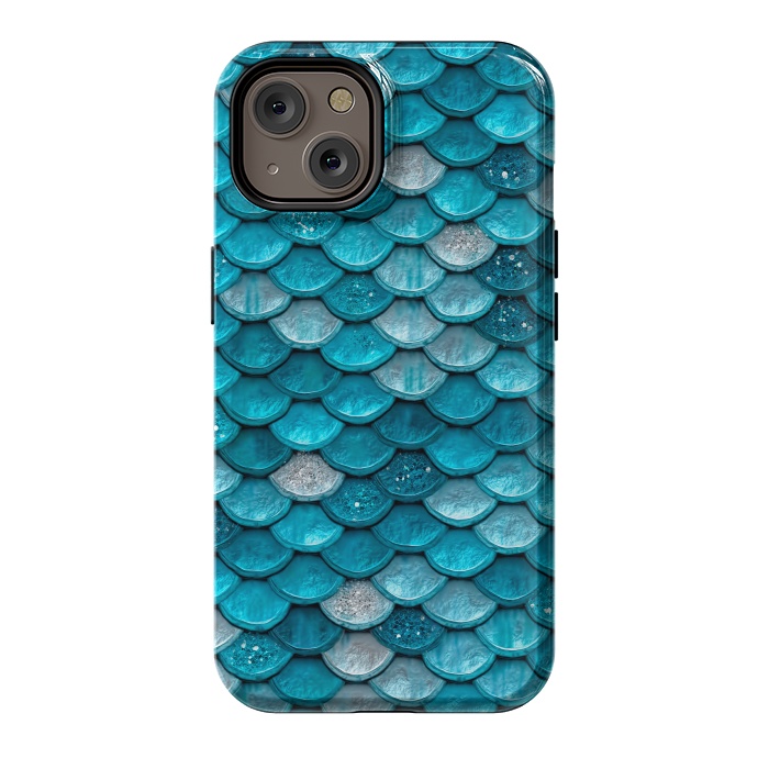 iPhone 14 StrongFit Blue Metal Mermaid Glitter Scales by  Utart