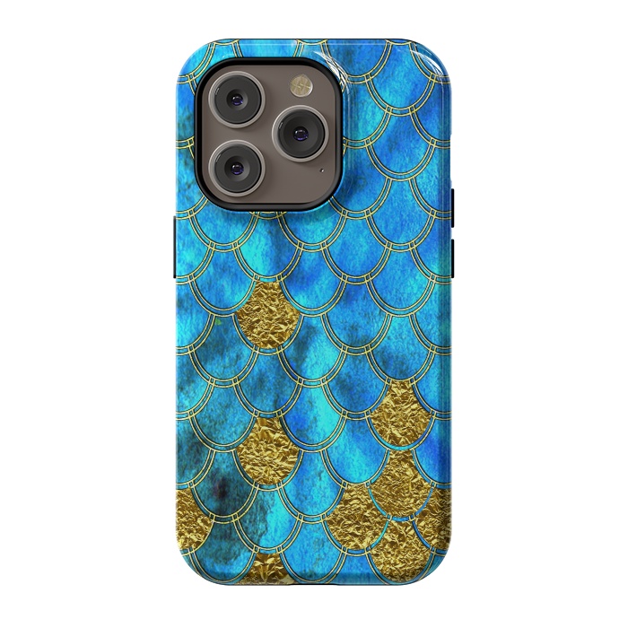iPhone 14 Pro StrongFit Blue and Gold Glitter Metal Mermaid Scales by  Utart