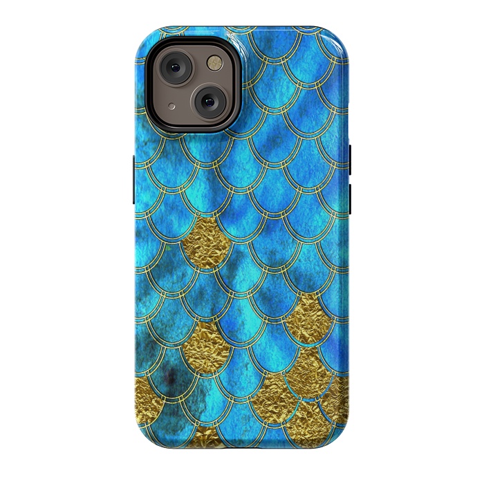 iPhone 14 StrongFit Blue and Gold Glitter Metal Mermaid Scales by  Utart