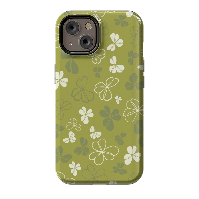 iPhone 14 StrongFit Lucky Clover in Green and White by Paula Ohreen