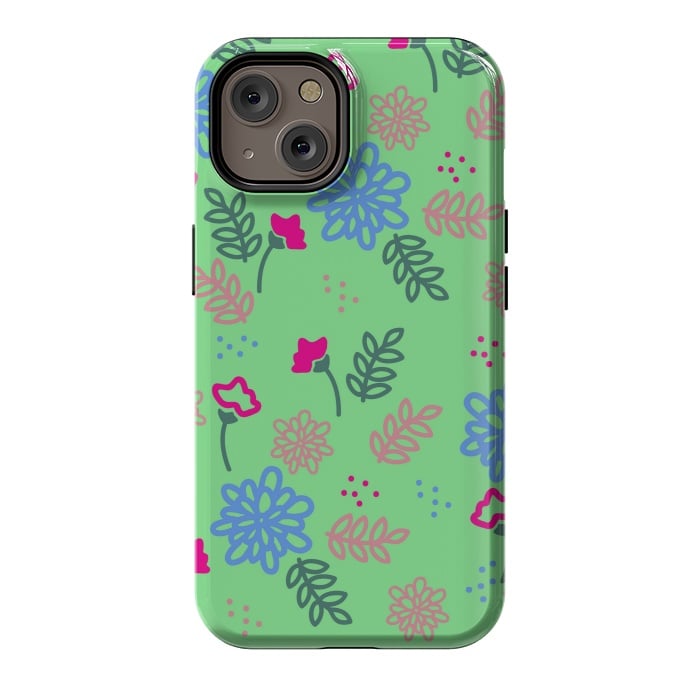 iPhone 14 StrongFit blue pink floral pattern by MALLIKA