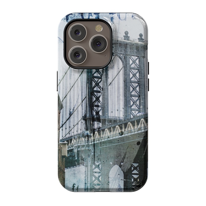 iPhone 14 Pro StrongFit Brooklyn Bridge Grunge Mixed Media Art by Andrea Haase