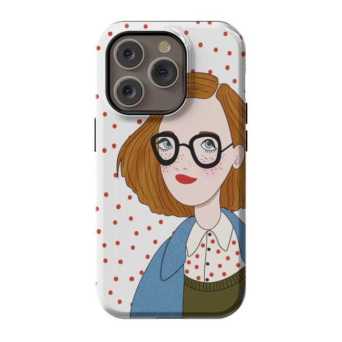 iPhone 14 Pro StrongFit Trendy Fashion Girl with Red Polka Dots by DaDo ART