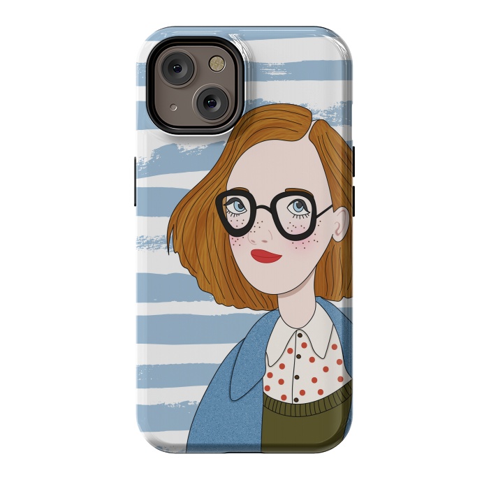 iPhone 14 StrongFit Fashion Girl and Blue  Stripes  by DaDo ART