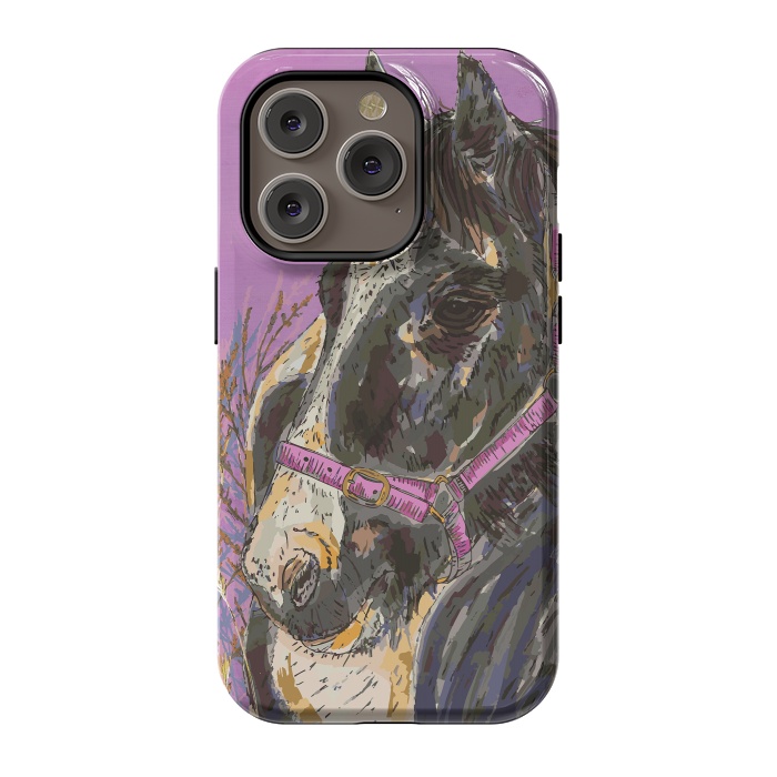 iPhone 14 Pro StrongFit Black and White Horse by Lotti Brown