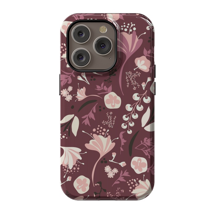 iPhone 14 Pro StrongFit Beautiful Blooms on Burgundy by Paula Ohreen
