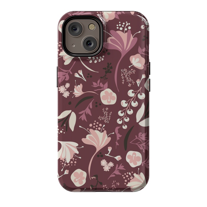 iPhone 14 StrongFit Beautiful Blooms on Burgundy by Paula Ohreen
