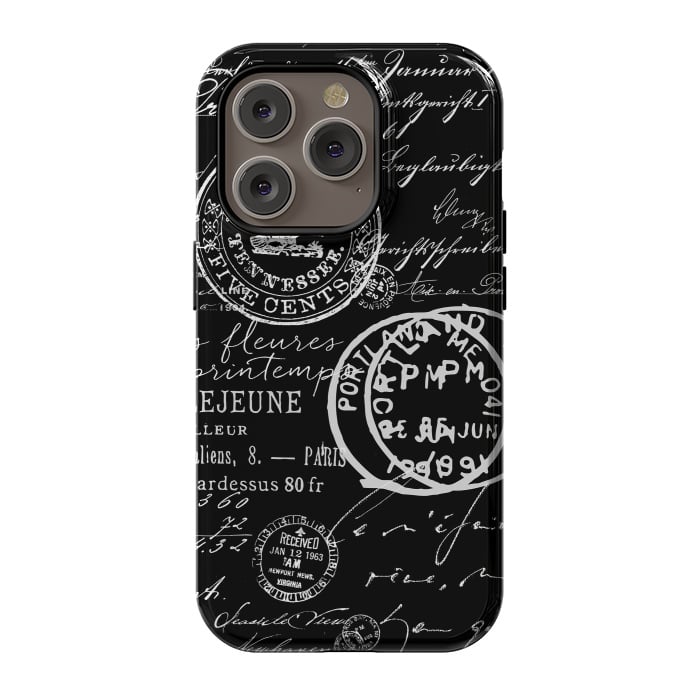 iPhone 14 Pro StrongFit Vintage Handwriting White On Black by Andrea Haase
