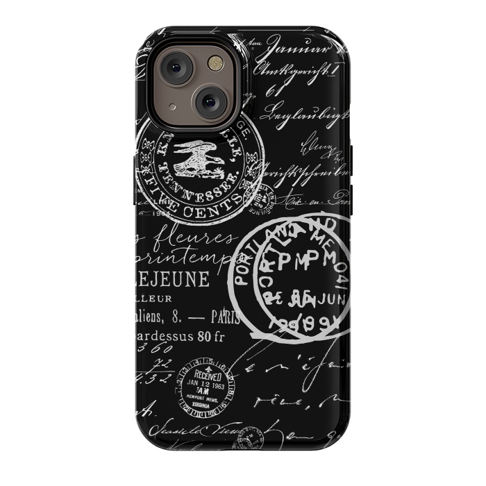 iPhone 14 StrongFit Vintage Handwriting White On Black by Andrea Haase
