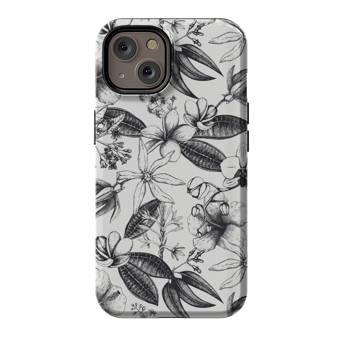 iPhone 14 StrongFit Black And White Exotic Flower Pattern by Andrea Haase