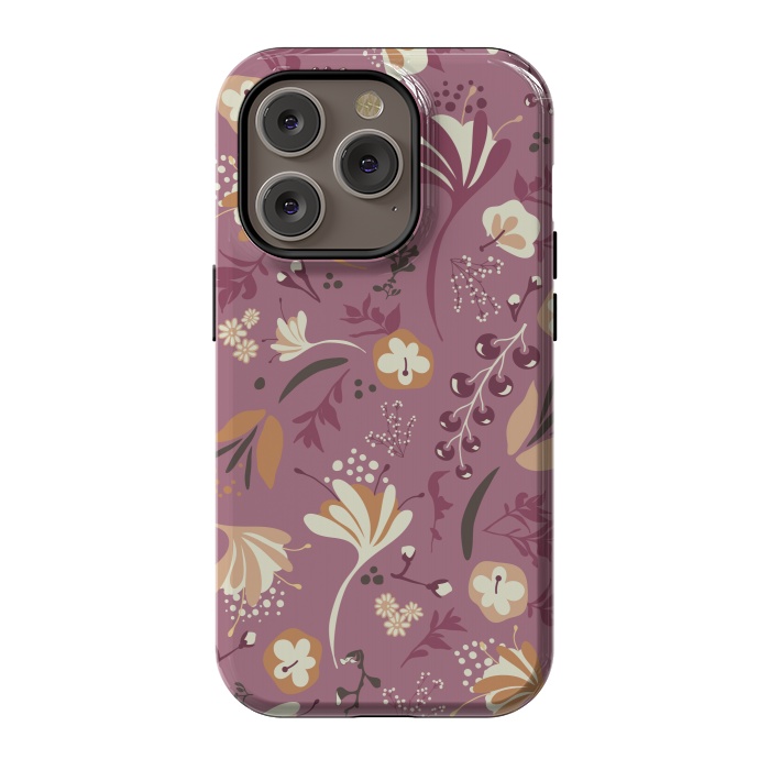iPhone 14 Pro StrongFit Beautiful Blooms on Plum by Paula Ohreen