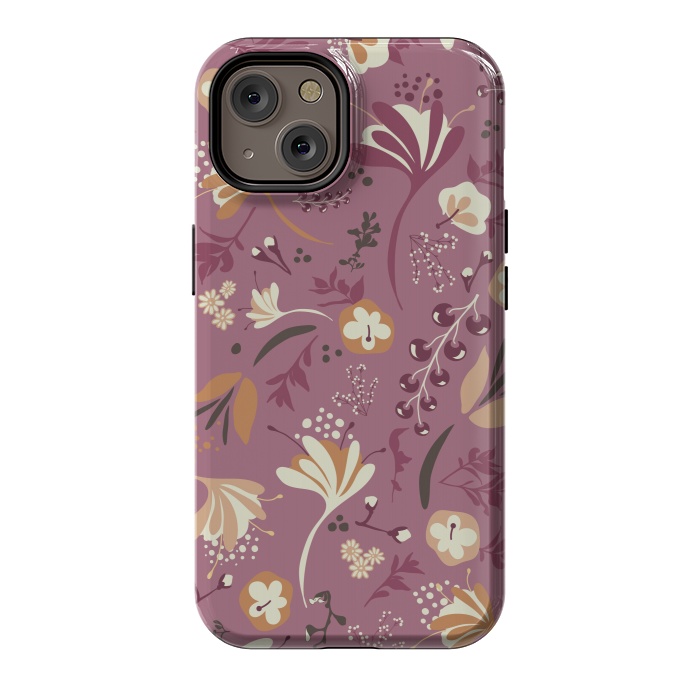 iPhone 14 StrongFit Beautiful Blooms on Plum by Paula Ohreen