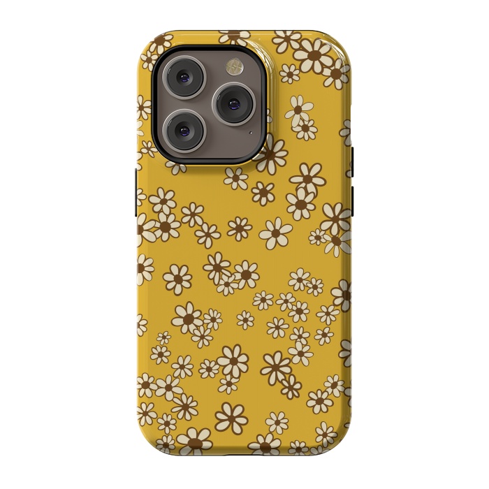 iPhone 14 Pro StrongFit Ditsy Daisies on Mustard by Paula Ohreen