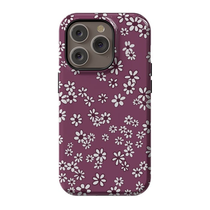 iPhone 14 Pro StrongFit Ditsy Daisies on Purple by Paula Ohreen