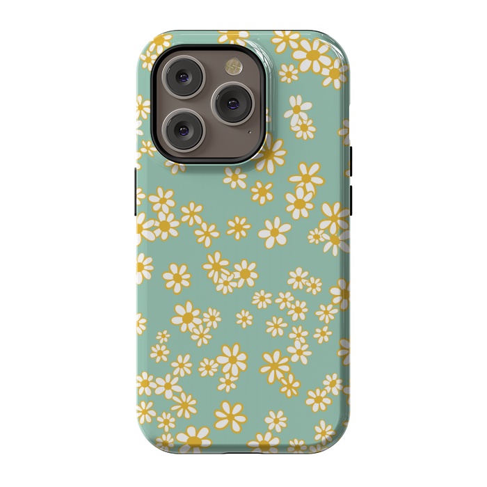 iPhone 14 Pro StrongFit Ditsy Daisies on Teal by Paula Ohreen