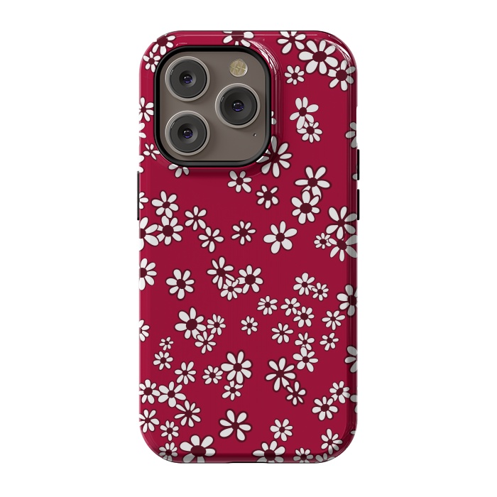 iPhone 14 Pro StrongFit Ditsy Daisies on Bright Pink by Paula Ohreen