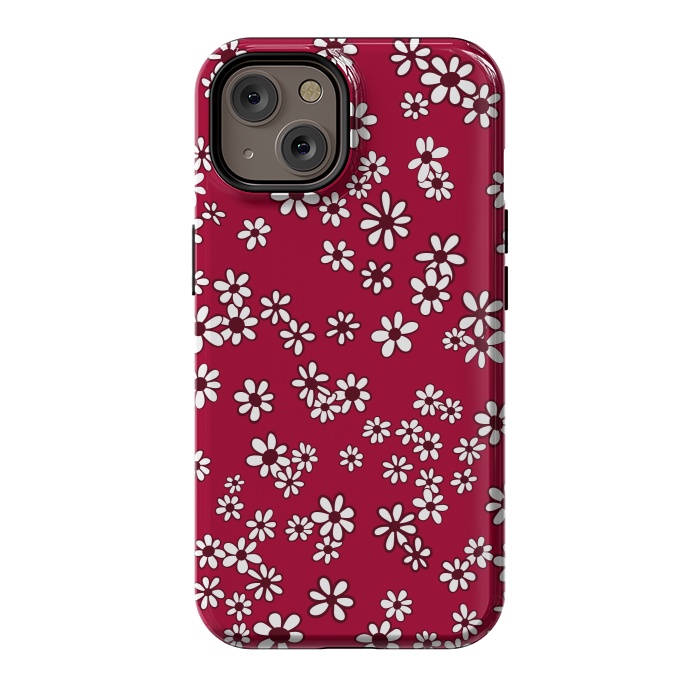 iPhone 14 StrongFit Ditsy Daisies on Bright Pink by Paula Ohreen