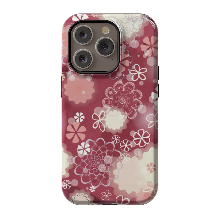 iPhone 14 Pro StrongFit Lacy Flowers on Bright Pink by Paula Ohreen