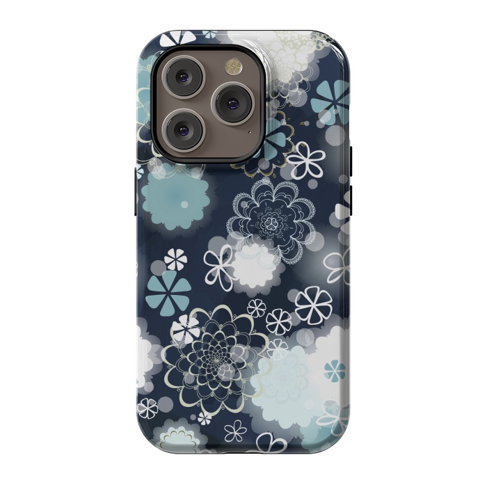 iPhone 14 Pro StrongFit Lacy Flowers on Dark Blue by Paula Ohreen