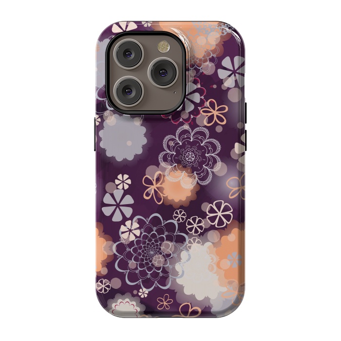 iPhone 14 Pro StrongFit Lacy Flowers on Dark Purple by Paula Ohreen