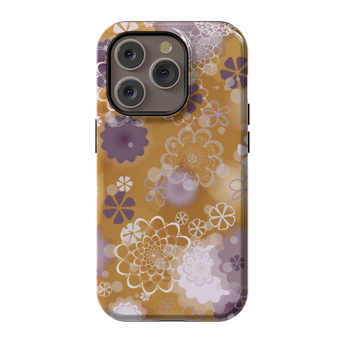iPhone 14 Pro StrongFit Lacy Flowers on Mustard by Paula Ohreen