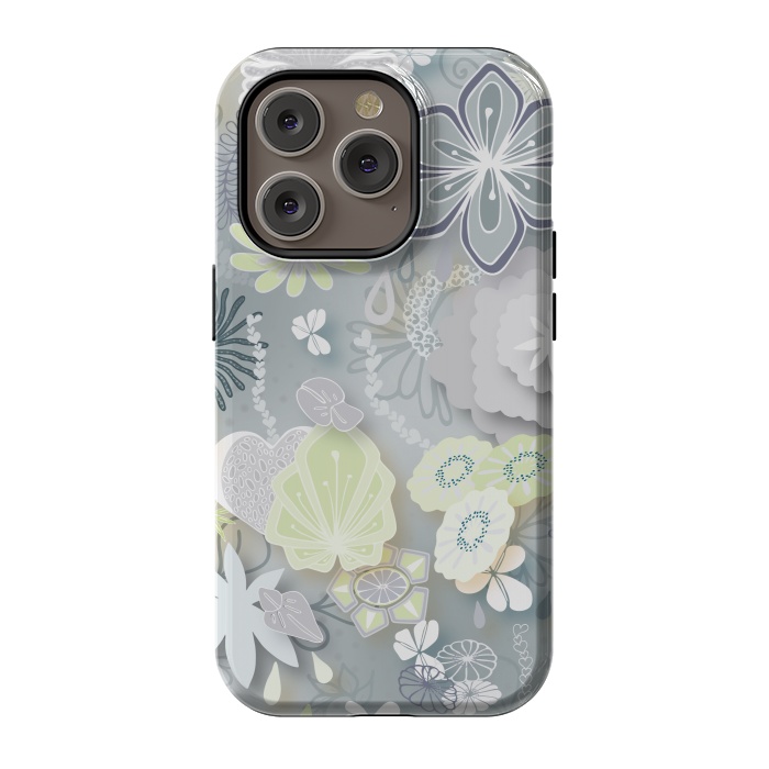 iPhone 14 Pro StrongFit Paper-Cut Florals on Grey by Paula Ohreen