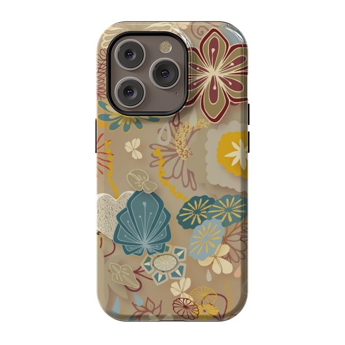 iPhone 14 Pro StrongFit Paper-Cut Florals on Gold by Paula Ohreen