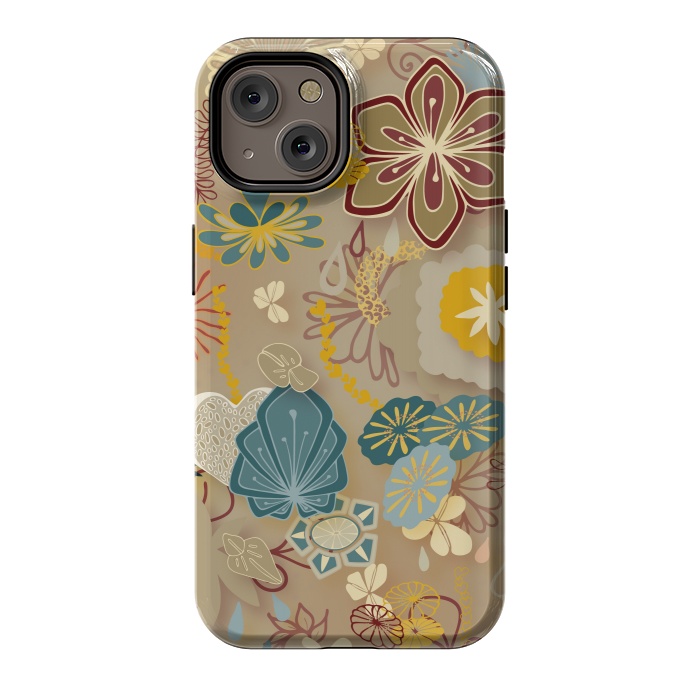 iPhone 14 StrongFit Paper-Cut Florals on Gold by Paula Ohreen