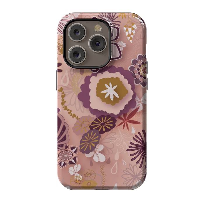 iPhone 14 Pro StrongFit Paper-Cut Florals on Pink by Paula Ohreen