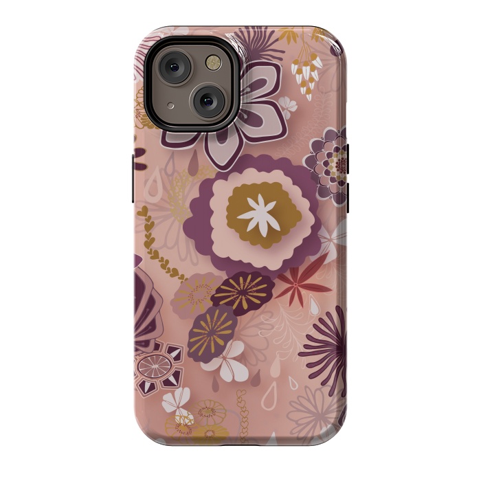 iPhone 14 StrongFit Paper-Cut Florals on Pink by Paula Ohreen