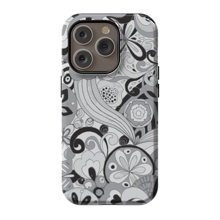 iPhone 14 Pro StrongFit Retro Colouring Booking in Black and White by Paula Ohreen