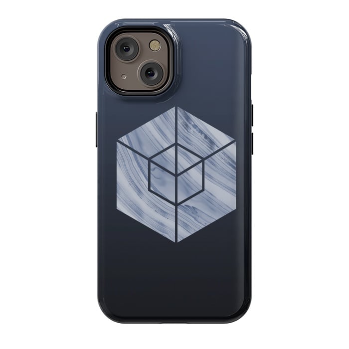 iPhone 14 StrongFit Marbled Hexagon In Shades Of Blue by Andrea Haase