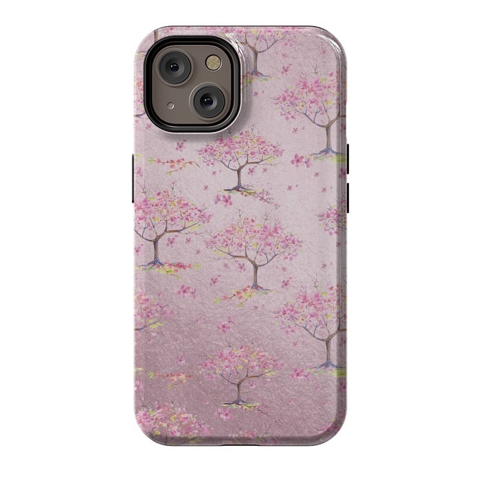 iPhone 14 StrongFit Pink Metal Cherry Blossom Trees Pattern by  Utart
