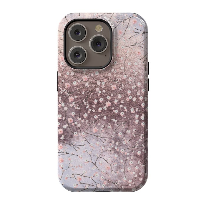 iPhone 14 Pro StrongFit Metal vintage Pink Cherry Blossom Pattern by  Utart