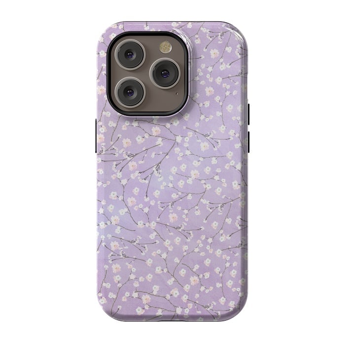 iPhone 14 Pro StrongFit Purple Watercolor Spring Cherry Blossom Pattern by  Utart